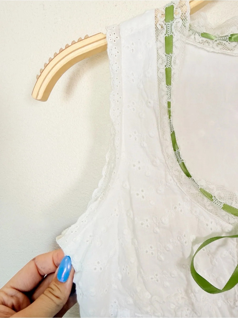 With Jean Eyelet Lace White Cotton Corset Tank Top Coquette XS Cottagecore - Picture 4 of 7